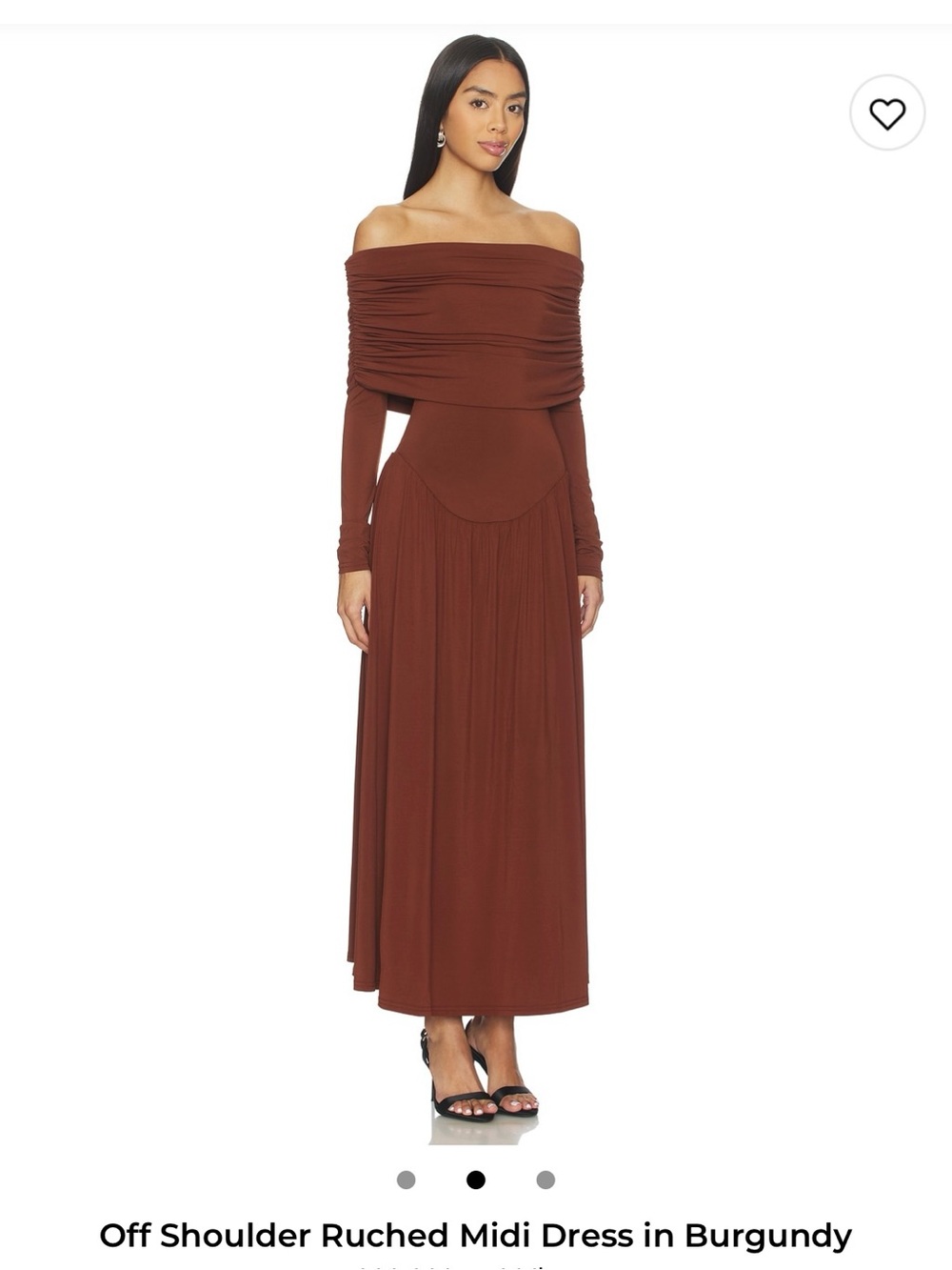 WeWoreWhat Off-Shoulder Ruched Midi Dress in Rust Brown